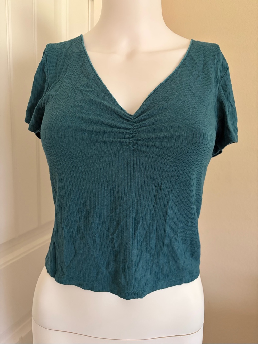 Simple Ribbed Teal Green Blue Crop Top